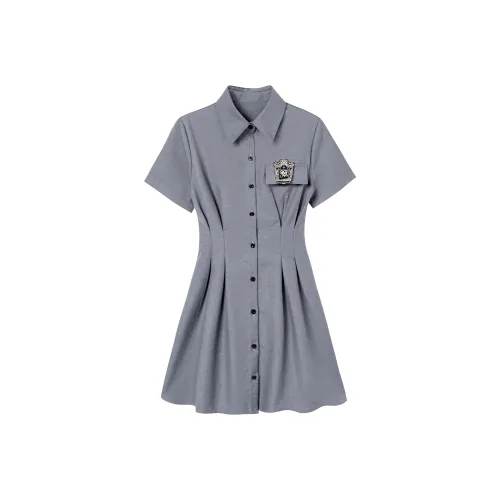 Gray Женские Короткие Платья с Рукавами