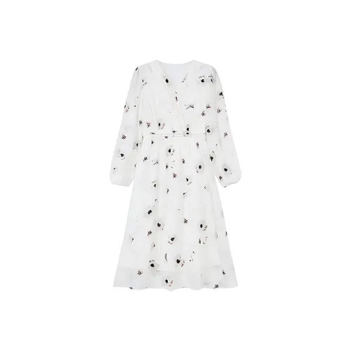 DOSOHEB Длинное платье с длинными рукавами женское чернила белый чайный