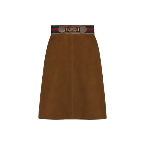 GUCCI Кожа Длинная Юбка Женская Коричневая