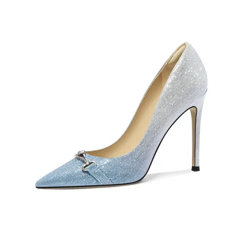 Lily Wei Water Mirror Цветная глазурь Узкий каблук Высокие каблуки Женские Синий Вспышка Серебряный