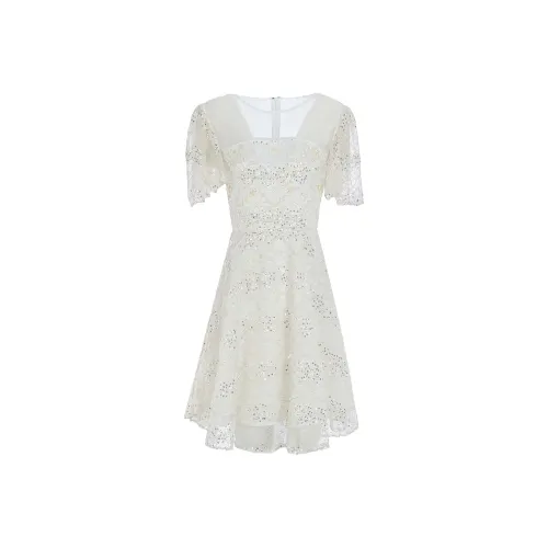 Marie Elie Белое Женское Короткое Платье с Рукавами