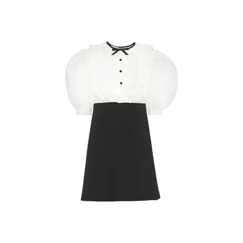 MIU MIU Черное/Белое Женские Короткие Платья с Рукавами