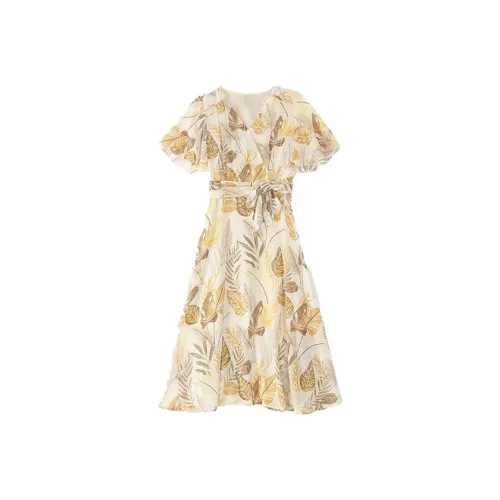 Mapping Короткий рукав Платье Женское Желтое