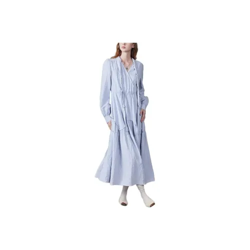 MSLAN Длинное платье с длинными рукавами женское ледяной серый синий