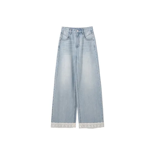 Fstudio Korean Style Fashion HIGH RISE Straight Fit Casual Jeans Women's Sky Blue
