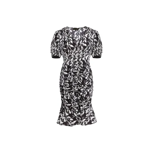 BESIONIA SS23 Короткий рукав Платье Женское Черное Белое