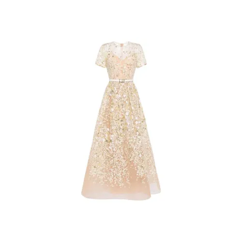 ELIE SAAB Бежевые Женские Короткие Платья с Рукавами