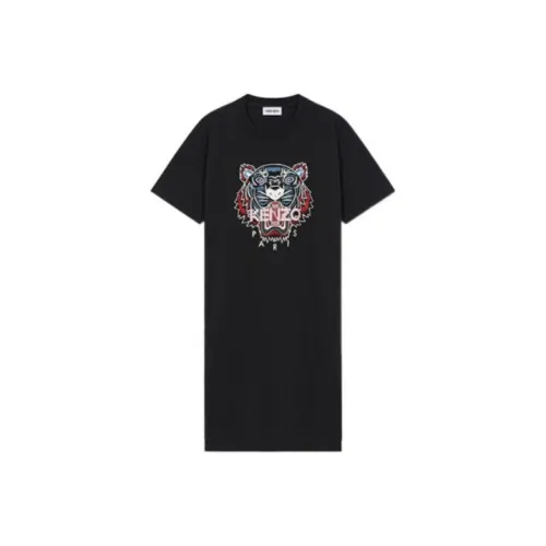 KENZO Classic Tiger Head Черное Женское Короткое Платье с Рукавами
