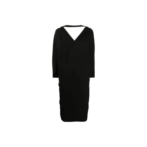 RICK OWENS Черное Женское Длинное Платье с Рукавами
