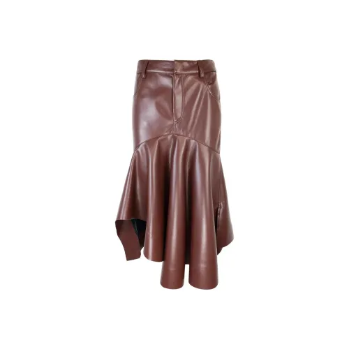 PHILOSOPHY DI LORENZO SERAFINI Кожа Длинный Юбка Женские Темно-коричневый