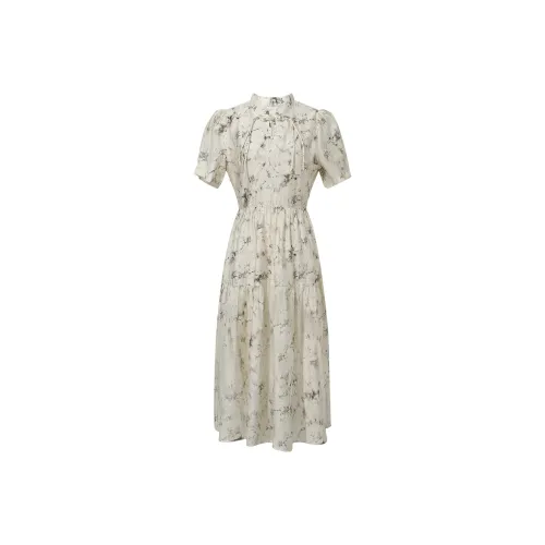 THE SEA LIFE Короткое платье с короткими рукавами женское элегантное бежевое