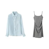Set (дробленая ледяная синяя рубашка + серая нижняя юбка платье)