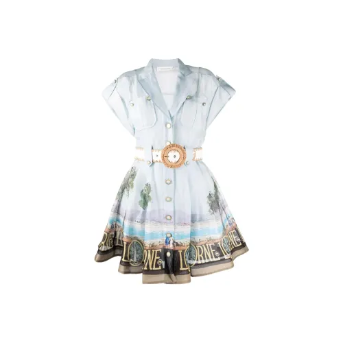 Zimmermann Светло-синий Женские Короткие Платья с Рукавами