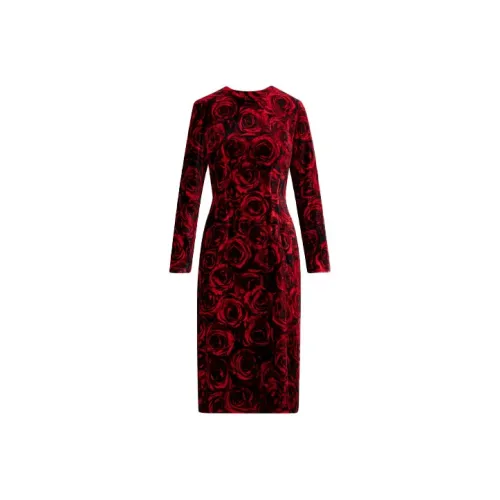 DRIES VAN NOTEN Red Женские Длинные Платья с Рукавами