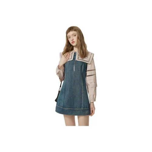 AIVEI Длинное платье с длинным рукавом женское ледниково-голубой