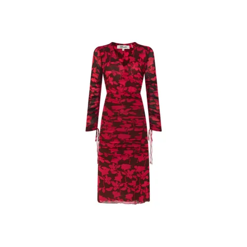 Diane von Furstenberg Красные Женские Длинные Платья с Длинными Рукавами