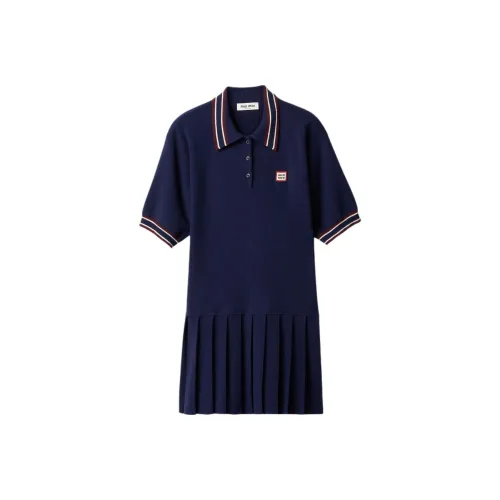 MIU MIU FW24 Короткое платье с короткими рукавами женское синее