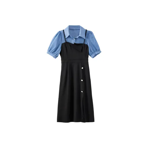 IQC Короткий рукав Платье Женское Черное