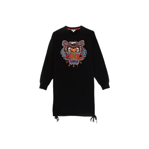 KENZO Черное Женское Длинное Платье с Рукавами