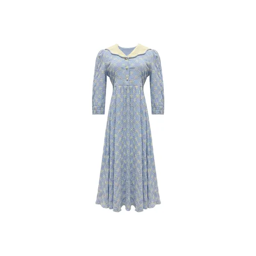 FOREVER 21 Blue Женские Длинные Платья с Рукавами