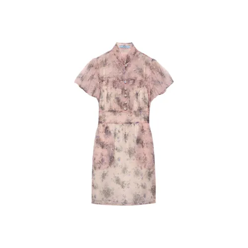 PRADA FW24 Короткое платье с короткими рукавами женское розовое