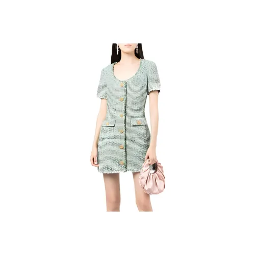 Self Портрет Зеленый Женские Короткие Платья с Рукавами