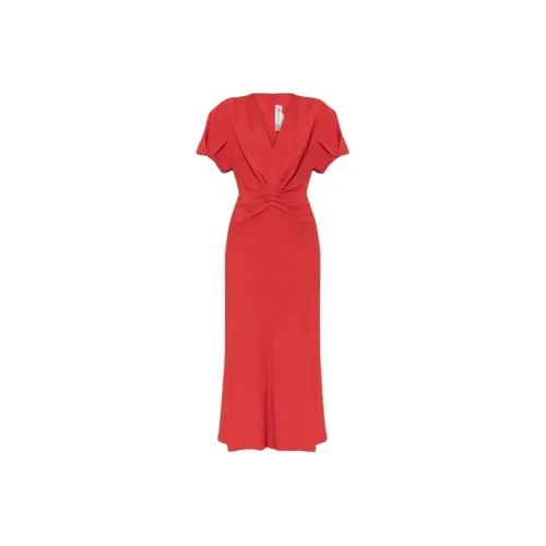 Victoria Beckham Red Женские Короткие Платья с Рукавами