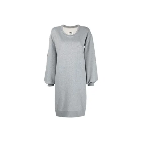 MM6 Maison Margiela Серое Женское Длинное Платье с Рукавами