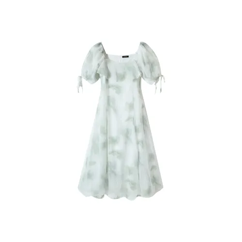 CPAURA Короткий рукав Платье Женское Зеленое