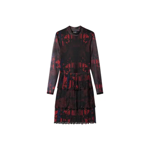 Desigual Christian Lacroix Короткий Плиссированный Платье Длинный Рукав Платье Женские Черный