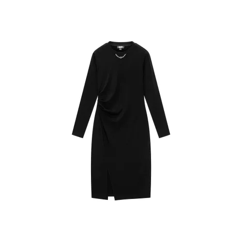 DKNY Длинное платье с длинными рукавами женское черное