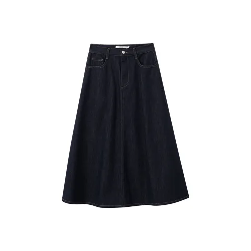 AMII Темно-джинсовый синий Женская джинсовая длинная юбка