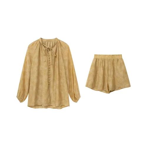 HEXIAOQI Комплект Имбирный Топ + Имбирные Шорты Женские Комплекты с Рубашкой