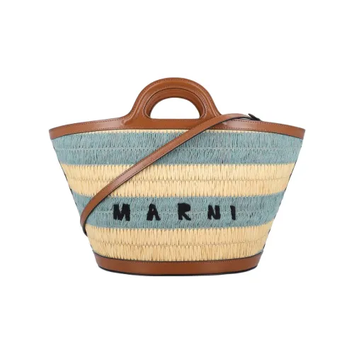 Marni TROPICALIA Плетеная соломенная сумка с кожаными вставками маленькая женская небесно-голубая