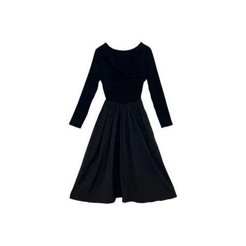 Icicofficial Длинное платье с длинными рукавами женское черное