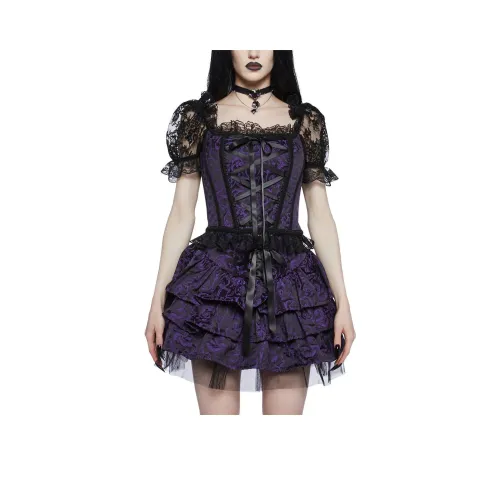 Dolls Kill Widow Hit The Ground Парча CORSET Короткий рукав Платье Женские Фиолетовый Фиолетовый