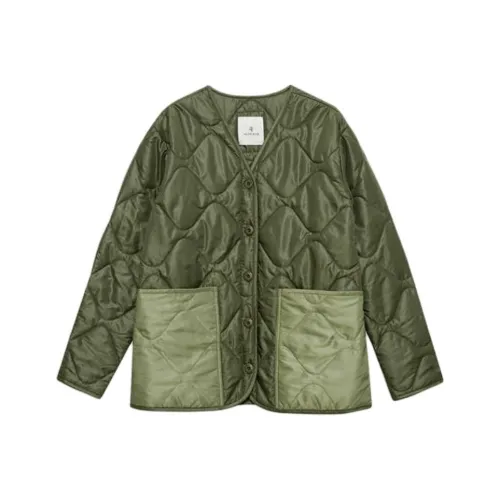 Anine Bing Хлопковый пуховик женский армейский зеленый