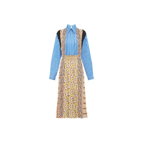 PRADA Длинное платье с длинными рукавами женское синее