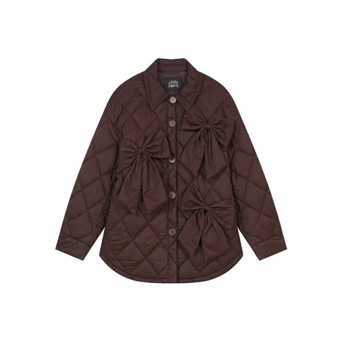 ELF SACK Хлопковый пуховик женский блестящий красный кофейный