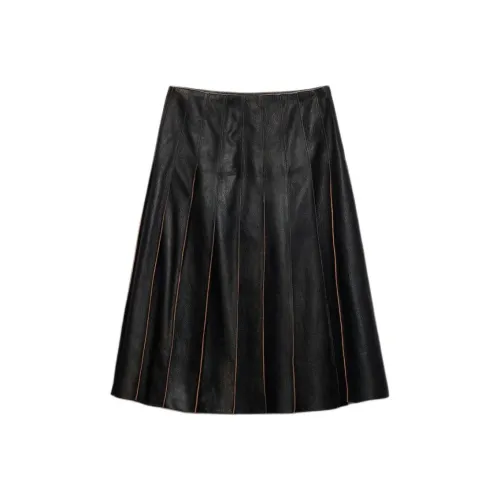 PRADA SS24 Кожа Длинная Юбка Женская Черная