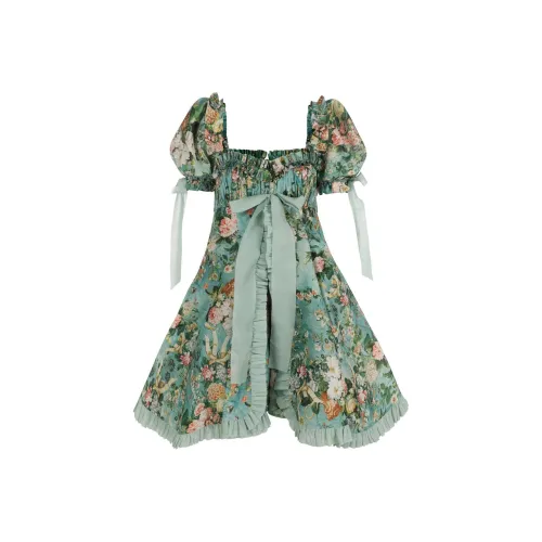 Коллекция Selkie x Bridgerton FW24 Короткое платье с короткими рукавами женское бренд Kate зеленый с принтом