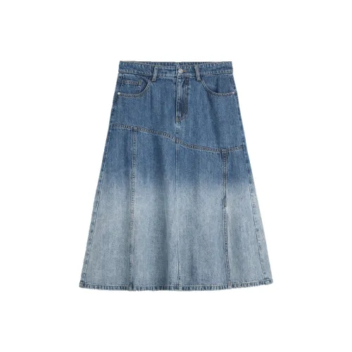 ELLE Деним Длинная Юбка Женская Синяя