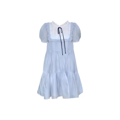 TASTILY Короткое платье с короткими рукавами женское светло-синее