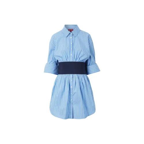 Staud FW24 Короткое платье с короткими рукавами женское синее
