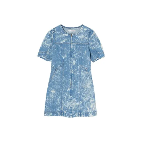 MOUSSY collaboration Короткое платье с короткими рукавами женское цветочное синий