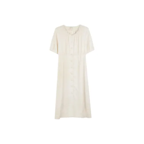 SOLIGHTER Короткий рукав Платье Женское Бежевый