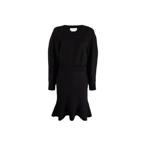 Alexander McQueen Черное Женское Длинное Платье с Длинными Рукавами