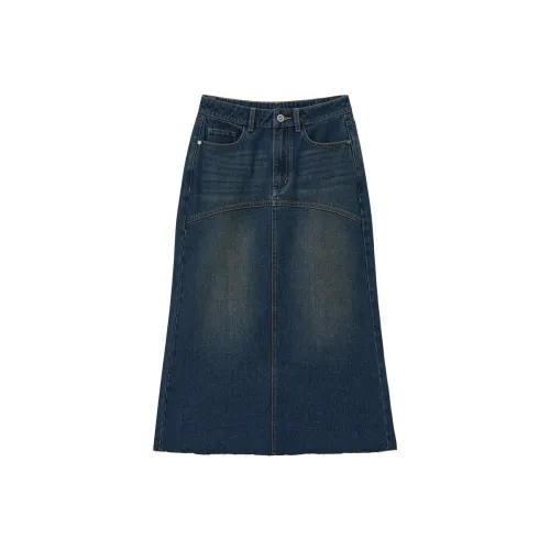 LEDIN Темно-джинсовый синий Женские джинсовые длинные юбки