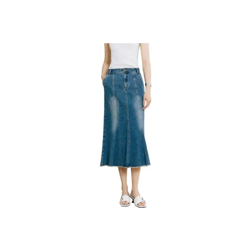 Yan Domain Denim Long Skirt Women's Blue