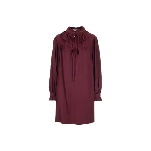 See By Chloe FW21 Длинное платье с длинными рукавами женское темно-фиолетовое